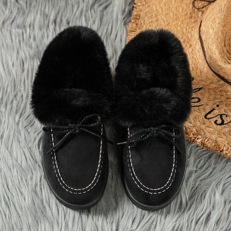 Thermal Fuzzy Tied Round Toe Boots - Trendsi