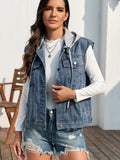 Pocketed Button Up Hooded Denim Jacket - Flyclothing LLC