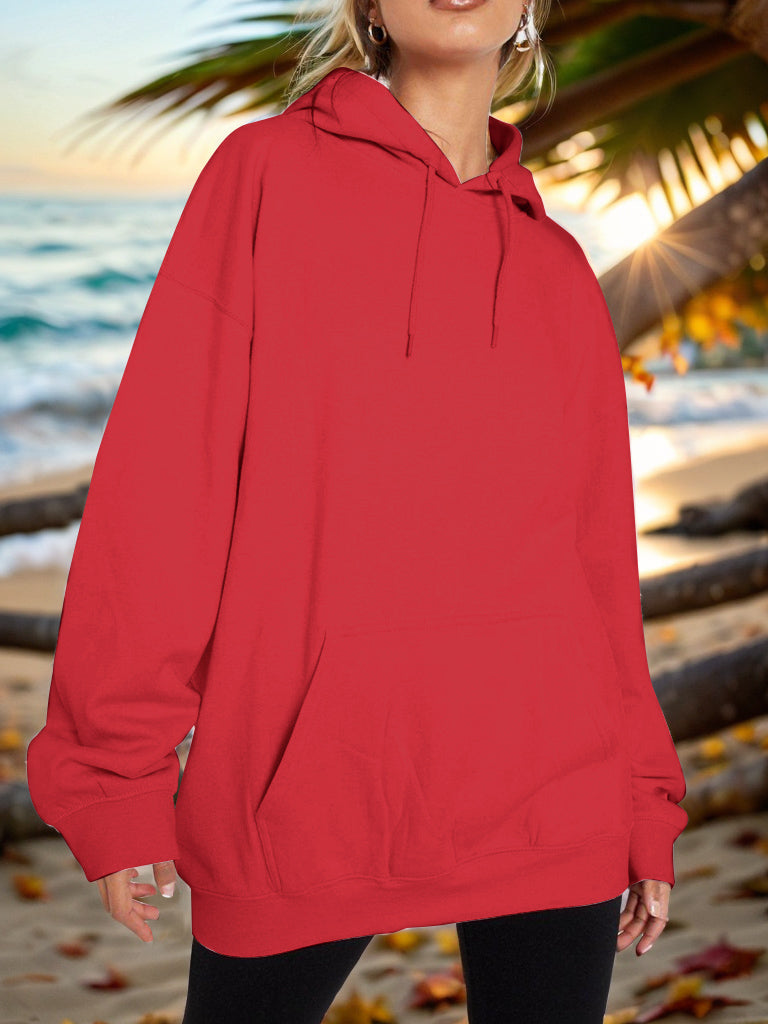 Drawstring Dropped Shoulder Hoodie - Flyclothing LLC