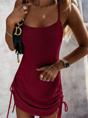 Drawstring Scoop Neck Spaghetti Strap Knit Dress - Trendsi