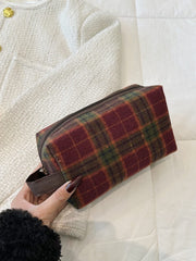 Contrast Plaid Clutch with Zipper - Trendsi