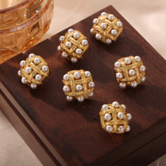 Copper Shell Pearl Stud Earrings - Trendsi