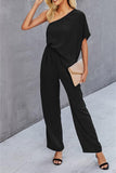 Single Shoulder Short Sleeve Jumpsuit - Flyclothing LLC