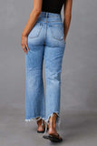 Distressed Raw Hem Jeans with Pockets Trendsi