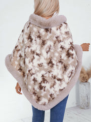 Furry Contrast Three-Quarter Poncho