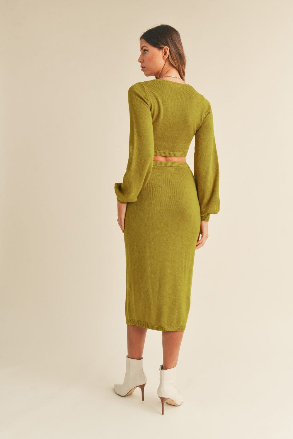 MABLE Front Twisted Knit Top and Midi Skirt Set - Trendsi