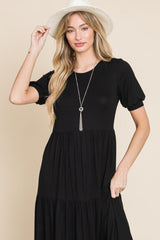 BOMBOM Short Sleeve Tiered Maxi Dress - Trendsi