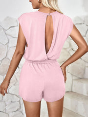 Cutout Round Neck Cap Sleeve Romper Trendsi