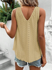 Eyelet V-Neck Wide Strap Tank - Flyclothing LLC