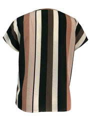 Striped Notched Short Sleeve Blouse - Flyclothing LLC