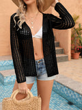 Openwork Open Front Long Sleeve Cover Up - Flyclothing LLC