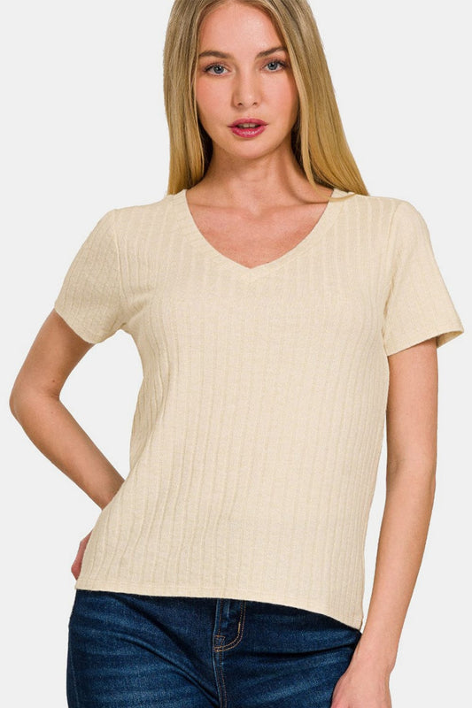 Zenana Ribbed Short Sleeve T-Shirt - Flyclothing LLC