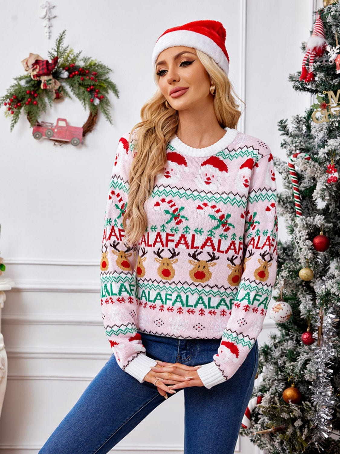 Christmas Element Round Neck Long Sleeve Sweater