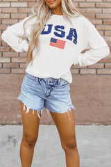 US Flag Corded Long Sleeve Sweatshirt