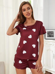 Heart Round Neck Top and Shorts Lounge Set Trendsi