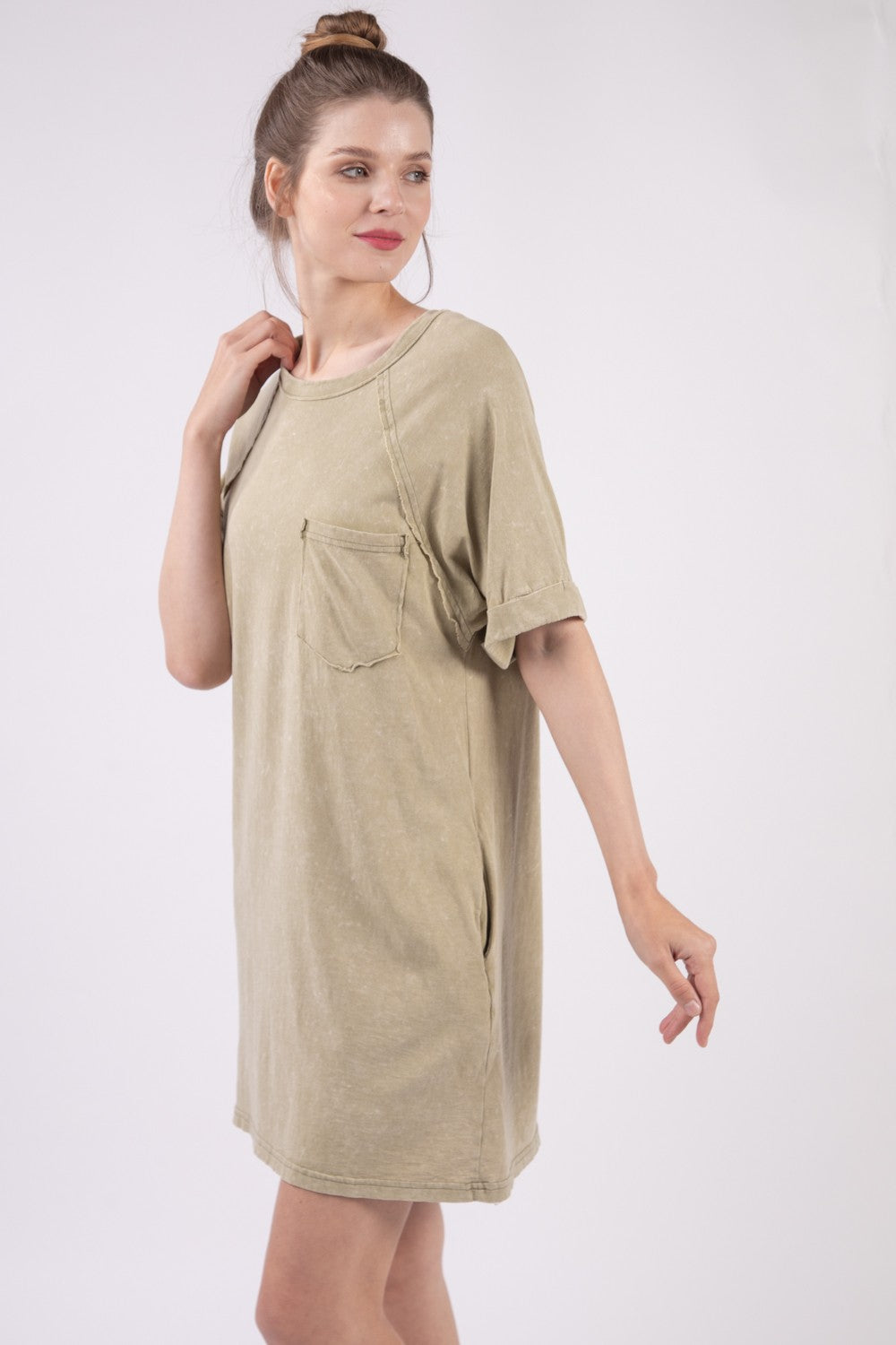 VERY J Washed Round Neck Mini Tee Dress Trendsi