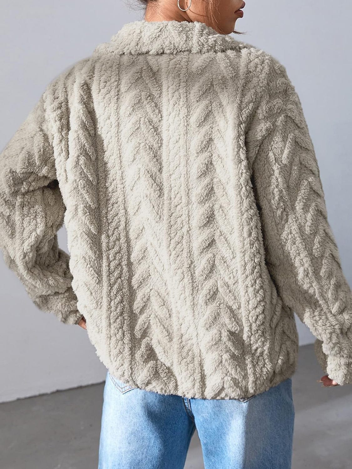 Fuzzy Zip Up Long Sleeve Jacket - Trendsi