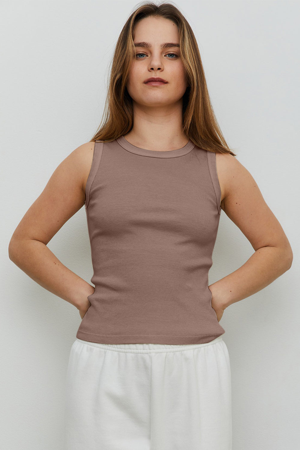 THE BLANK LAB Round Neck Ribbed Cropped Tank - Flyclothing LLC