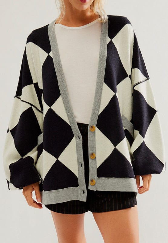 Color Block Button Down Long Sleeve Cardigan - Trendsi