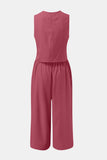 Round Neck Top and Wide Leg Pants Set Trendsi