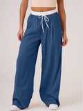 Contrast Waistband Drawstring Wide Leg Pants - Trendsi