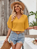 Notched Slit Half Sleeve Blouse - Flyclothing LLC