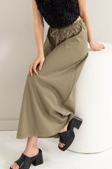 HYFVE Drawstring Washed Linen Maxi Skirt Trendsi