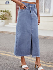 Slit Asymmetrical Waist Denim Skirt Trendsi