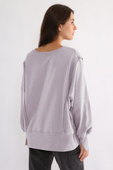 Exposed Seam High-Low Long Sleeve Sweatshirt - Trendsi