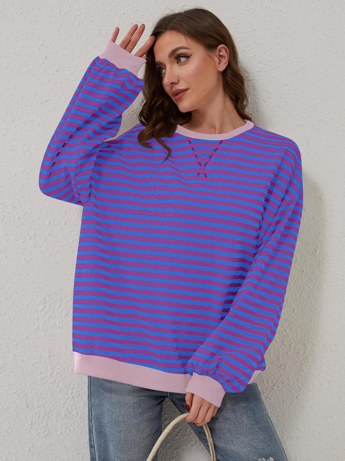 Contrast Striped Long Sleeve Sweatshirt - Trendsi