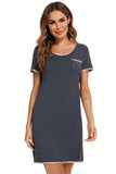 Contrast Trim Pocketed Round Neck Lounge Dress - Flyclothing LLC