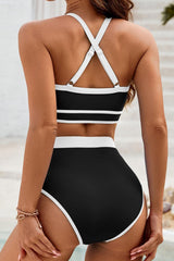 Crisscross Contrast Trim Bikini Set - Trendsi