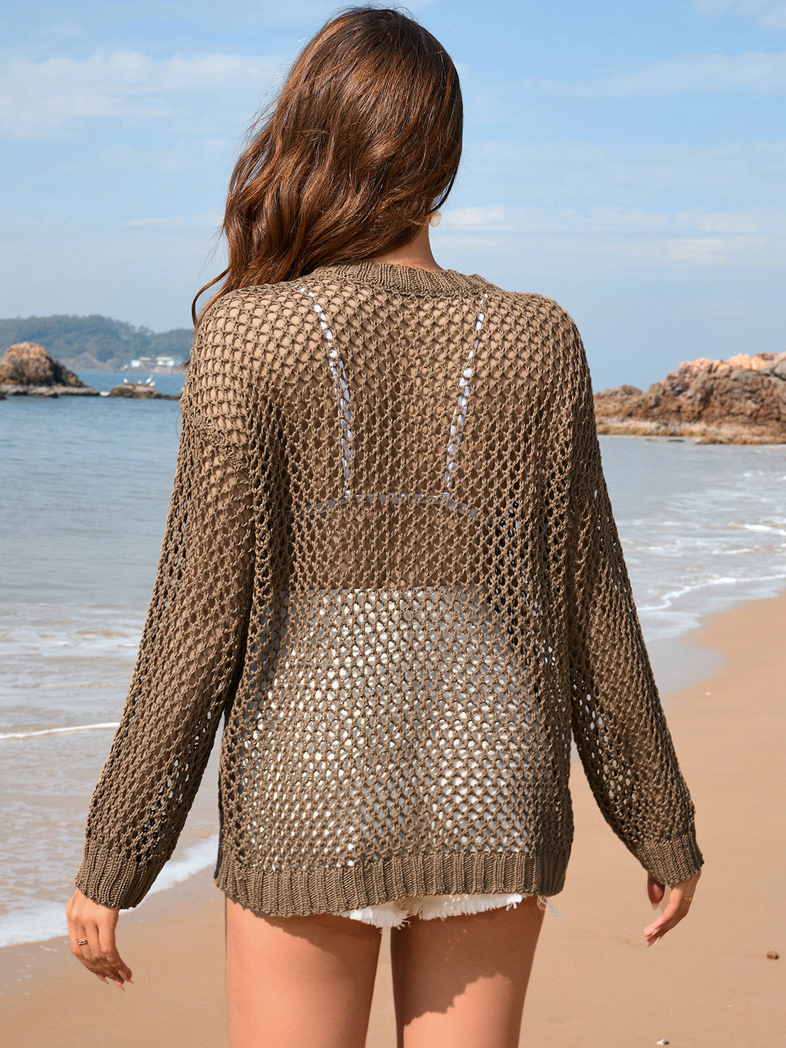 Heart Openwork Long Sleeve Cover-Up - Flyclothing LLC