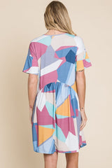 BOMBOM Ruched Color Block Short Sleeve Dress - Trendsi