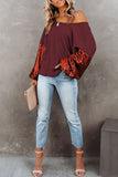 Sequin Crisscross Boat Neck Long Sleeve Blouse