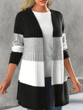 Color Block Open Front Long Sleeve Cardigan - Trendsi