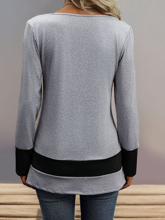 Contrast Long Sleeve T-Shirt - Trendsi