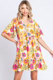 GeeGee Full Size Floral V-Neck Ruffle Trim Mini Dress - Flyclothing LLC