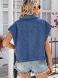 Buttoned Up Collared Neck Denim Top - Flyclothing LLC