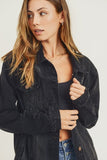 RISEN Full Size Distressed Long Sleeve Denim Jacket - Trendsi