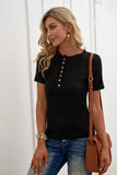 Half Button Short Sleeve Blouse - Flyclothing LLC