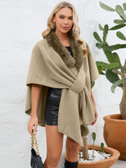 Fuzzy Trim Open Front Poncho - Trendsi