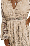 Lace V-Neck Three-Quarter Sleeve Dress - Flyclothing LLC