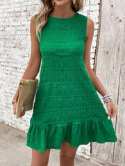 Textured Tied Round Neck Sleeveless Dress - Trendsi