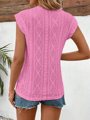 Openwork Round Neck Cap Sleeve Top