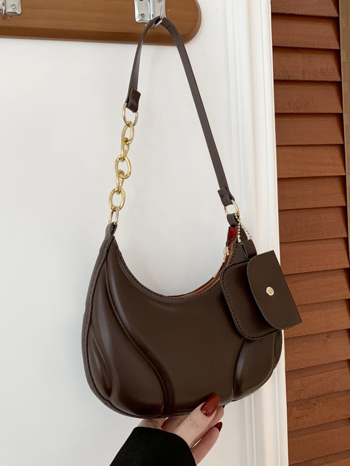 PU Leather Shoulder Bag with EarPods Bag - Trendsi