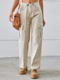 Drawstring Mid-Rise Waist Straight Cargo Jeans - Flyclothing LLC