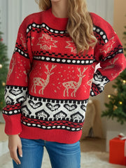 Christmas Element Round Neck Long Sleeve Sweater - Trendsi