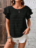 Round Neck Flounce Sleeve Blouse - Flyclothing LLC