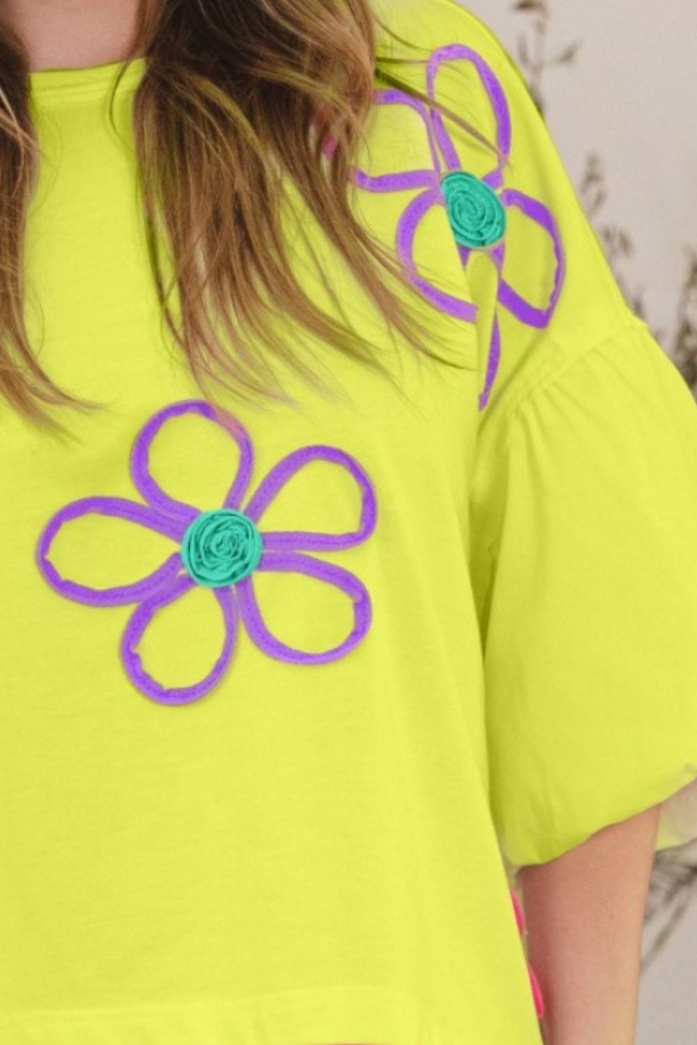 ODDI Full Size Flower Embroidery Detail T-Shirt - Trendsi